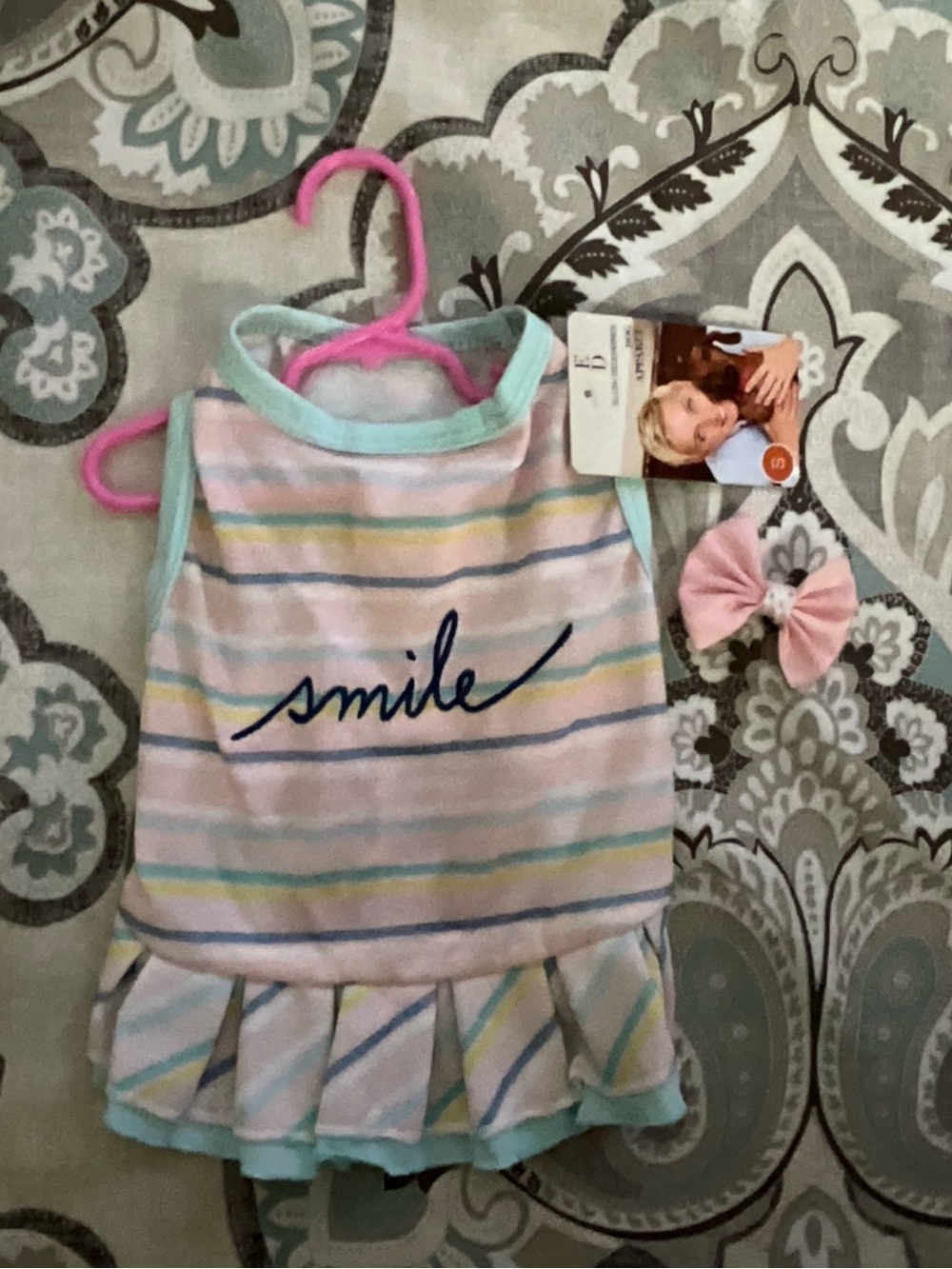 Smile Striped Dog Dress with Pastel Accents - Picture 1 of 1